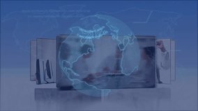 Global data network animation over business meeting in office. Technology, networking, digital, corporate, communication, team - Powered by Shutterstock - Get 15% off with code: PIKWIZARD15