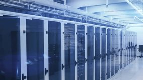 Animation of data processing and globe over server room. Technology and digital interface concept digitally generated video. - Powered by Shutterstock - Get 15% off with code: PIKWIZARD15