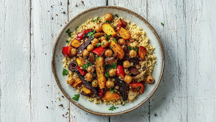 Delicious Vegan Roasted Vegetable and Chickpea Couscous Dish