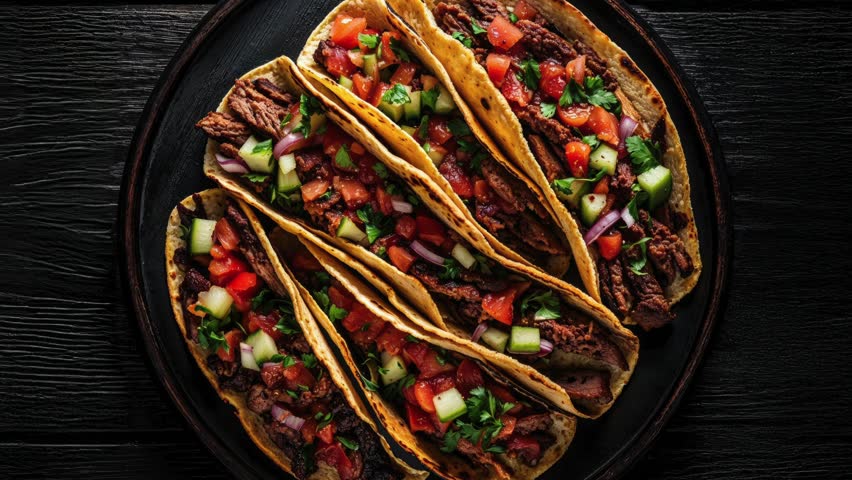 Delicious Beef Tacos on Rustic Wooden Tabletop