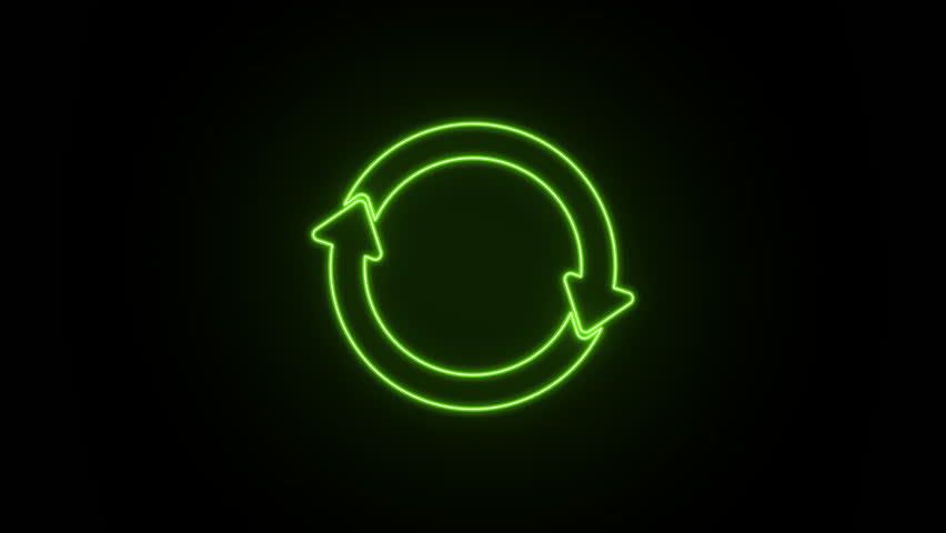 Recycle symbol animation. Green recycle or recycling arrows icon. Glowing neon line of green arrows recycle eco symbol. Transparent background with alpha channel