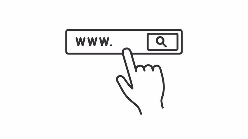 Website search bar line animation. Browser interface animated icon. Scaling letters, moving hand. Black illustration on white background. HD video with alpha channel. Motion graphic