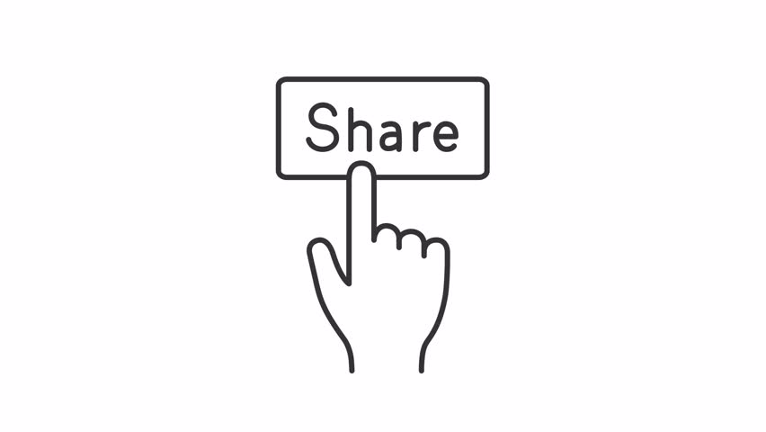 Pressing share button line animation. Social media audience animated icon. Moving hand. Interface element. Black illustration on white background. HD video with alpha channel. Motion graphic
