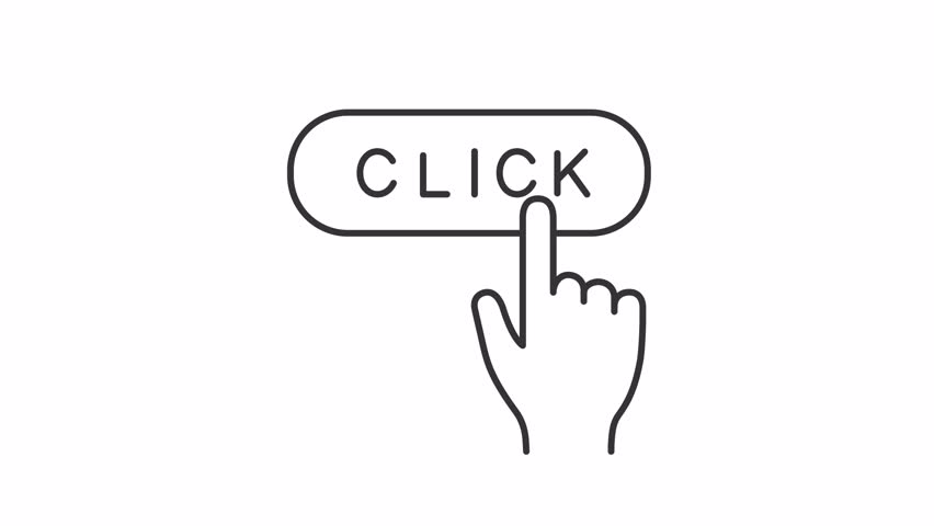 Pressing click button line animation. Website interface element animated icon. Moving hand, tap. Black illustration on white background. HD video with alpha channel. Motion graphic