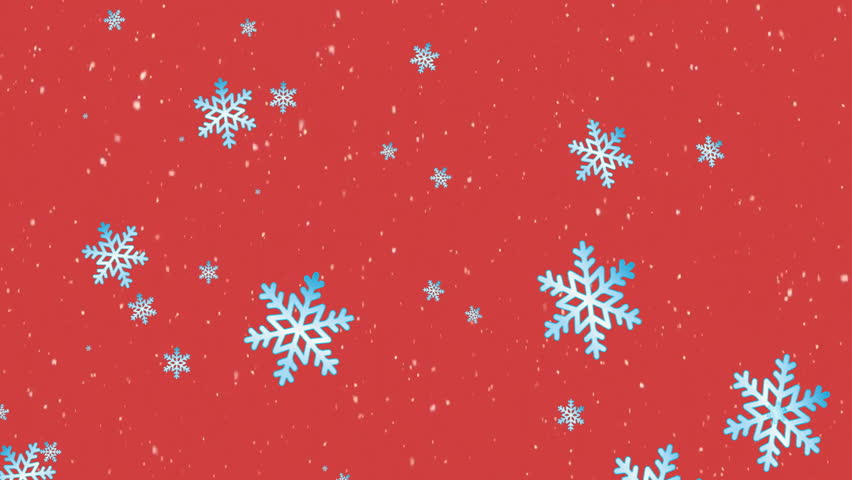 Animation of snow flakes falling on red background. Winter, christmas, weather and snow concept digitally generated video.