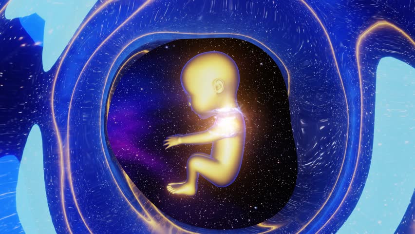 Reincarnation or rebirth - the soul returns through a tunnel to the body of baby fetus