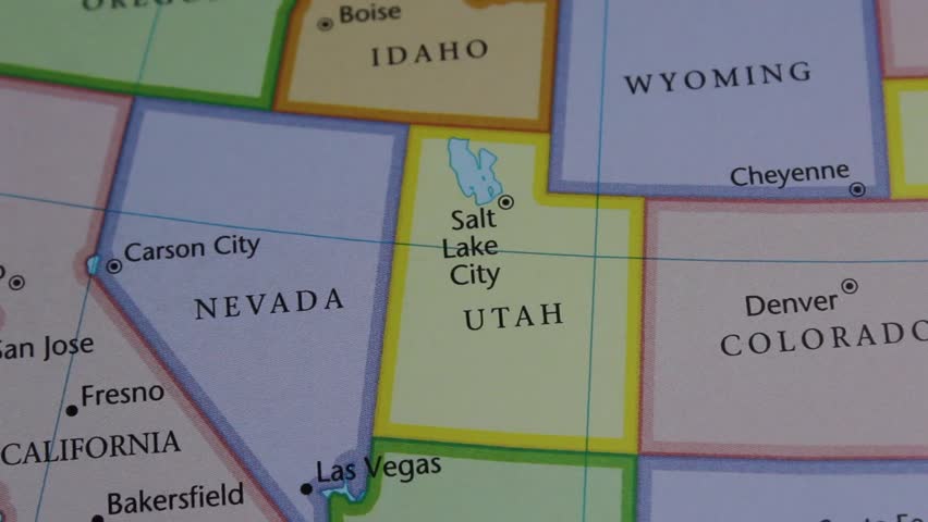 Close up of the USA on a map with Utah in sharp focus. Utah on a map
