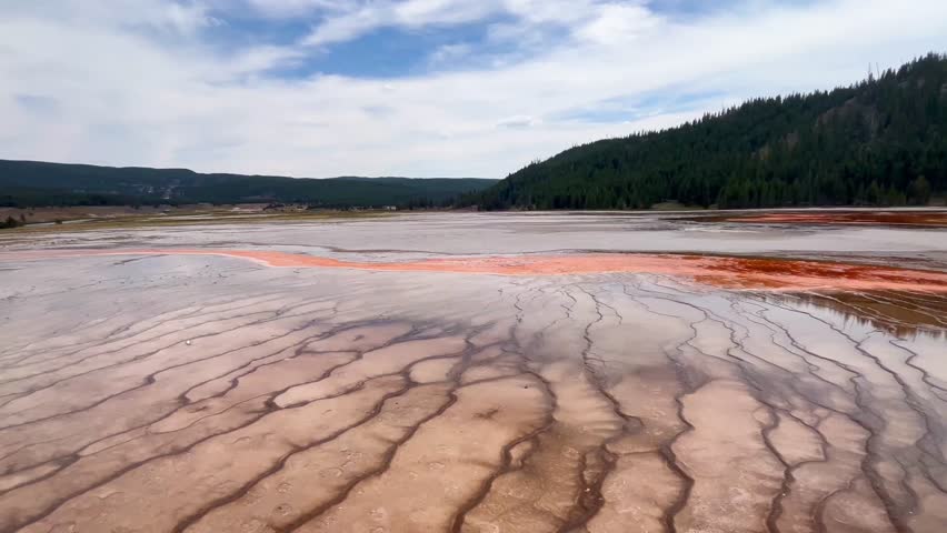 4k video panning shot of Grand Prismatic Spring in Yellowstone National Park, Wyoming, USA.