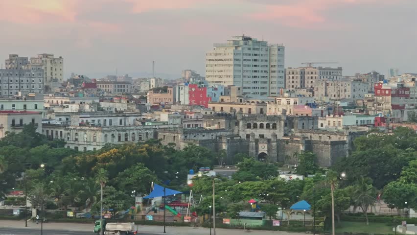 Pan shot of La Havana, Cuba skyline