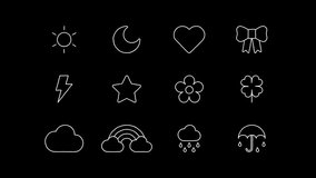 Icon scribble animated on transparent background. Doodle element motion graphic with alpha channel. Heart, flower, clover, ribbon, umbrella, rainbow, cloud, sun, moon, lightning, star, rain sign. - Powered by Shutterstock - Get 15% off with code: PIKWIZARD15