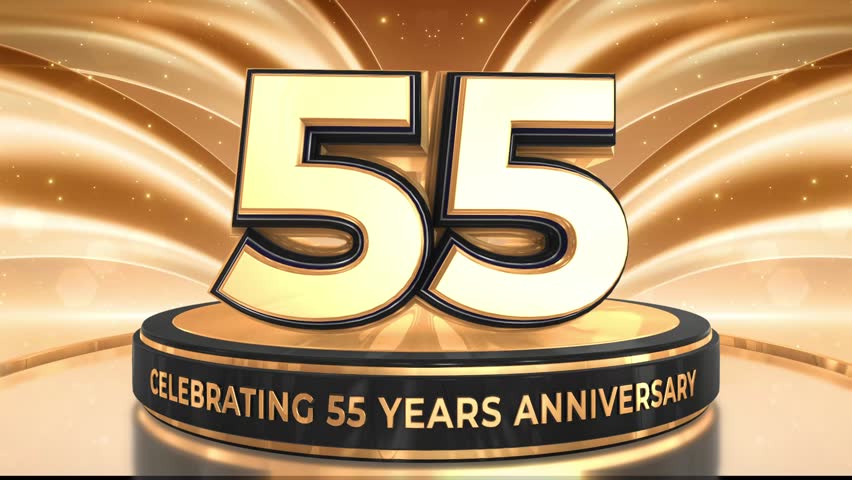 55 years, 55th anniversary video, backdrop, background, backdrop in 3D Metallic Gold