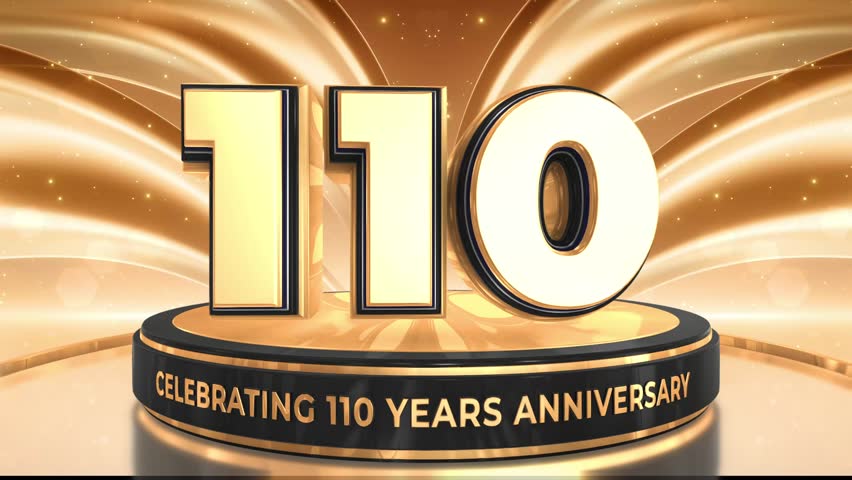 110 years, 110th anniversary video, backdrop, background, backdrop in 3D Metallic Gold