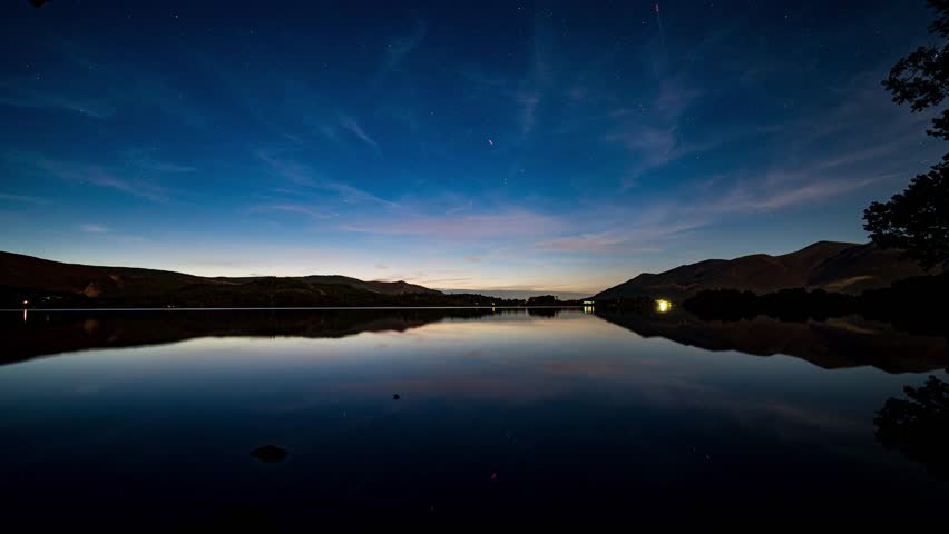 A timelapse of a moonlit night on Derwentwater in the English Lake District