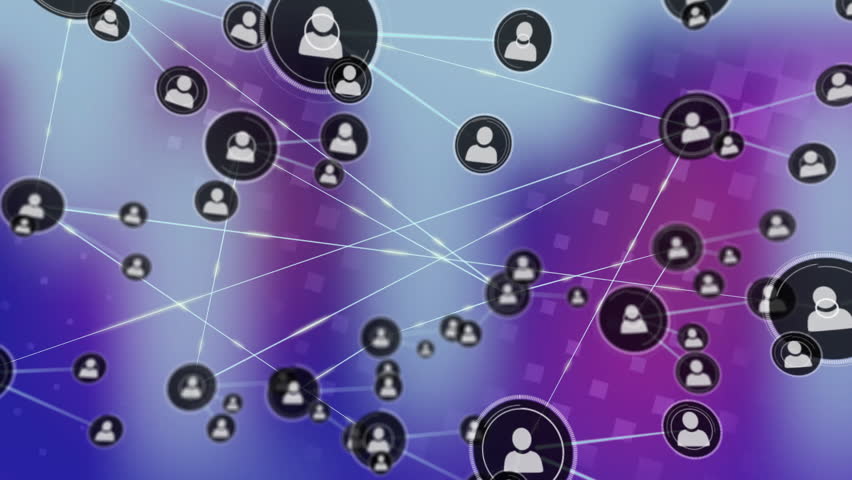 Network of connections and data processing over diverse people icons animation. Technology, communication, digital, interaction, online, connectivity - Powered by Shutterstock - Get 15% off with code: PIKWIZARD15