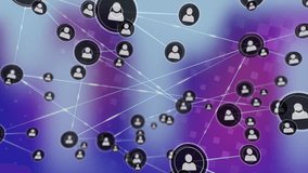 Network of connections and data processing over diverse people icons animation. Technology, communication, digital, interaction, online, connectivity - Powered by Shutterstock - Get 15% off with code: PIKWIZARD15