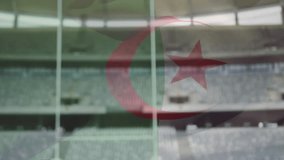 Rugby ball on field with goalposts over Algeria flag animation. Sports, competition, game, national, team, match - Powered by Shutterstock - Get 15% off with code: PIKWIZARD15