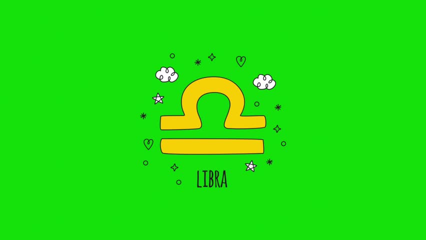 Zodiac sign libra vector animation on green screen, Zodiac, Libra flat black vector icon, Libra icon or sign. Zodiac, astrology, horoscope symbol. Vector illustration.