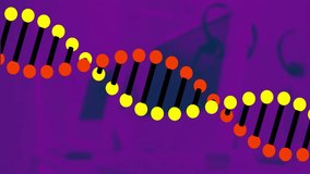 Animation of dna strand over computers on desks in office. Global research, connections, computing and data processing concept digitally generated video. - Powered by Shutterstock - Get 15% off with code: PIKWIZARD15