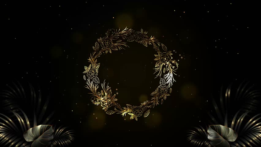 4k Animated Black and Gold Floral Frame Event Background Video