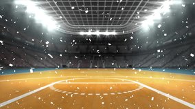 Animation of confetti falling and burning paper over sports stadium. Global sport and digital interface concept digitally generated video. - Powered by Shutterstock - Get 15% off with code: PIKWIZARD15