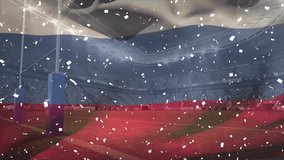 Animation of confetti falling and flag of russia over sports stadium. Global sport and digital interface concept digitally generated video. - Powered by Shutterstock - Get 15% off with code: PIKWIZARD15
