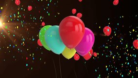 Animation of balloons and confetti falling over light spot. Social media, celebration and digital interface concept digitally generated video. - Powered by Shutterstock - Get 15% off with code: PIKWIZARD15