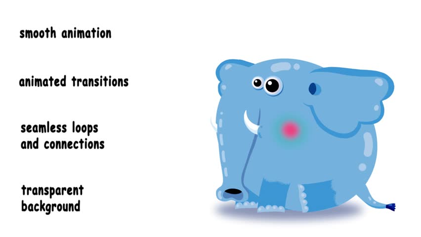 Cartoon adverisement of blue elephant animation outline version. Walking character loop. Good for any material for kids, adverts, education, tutorial, etc... Cute sweet style useful for video movie. 