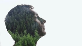 Isolated combination of the silhouette of a man face and a landscape with mountains and river. Concept of the connection between man and nature - Powered by Shutterstock - Get 15% off with code: PIKWIZARD15