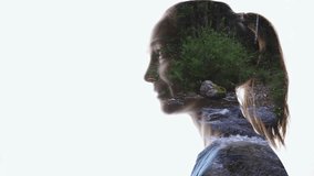 Isolated combination of the silhouette of a woman face and a landscape with mountains and river. Concept of the connection between man and nature - Powered by Shutterstock - Get 15% off with code: PIKWIZARD15