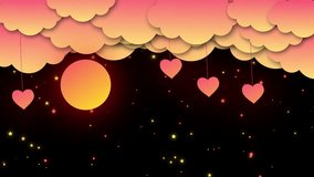 2d Beautiful Cloud Animation With Glowing Moon Stars 2d Cartoon Motion Background. Heart Shape Hanging On Clouds Animated Cartoon Cloud And Star Moving, Cloud Moving On The Sky Paper Cloud Motion Anim - Powered by Shutterstock - Get 15% off with code: PIKWIZARD15