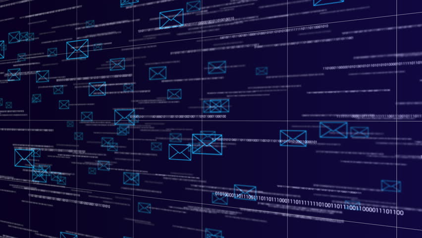Email icons floating in the network with glowing binary code on the dark blue background. Digital technology concept with mail security theme. 3d animation of the cyber space. - Powered by Shutterstock - Get 15% off with code: PIKWIZARD15