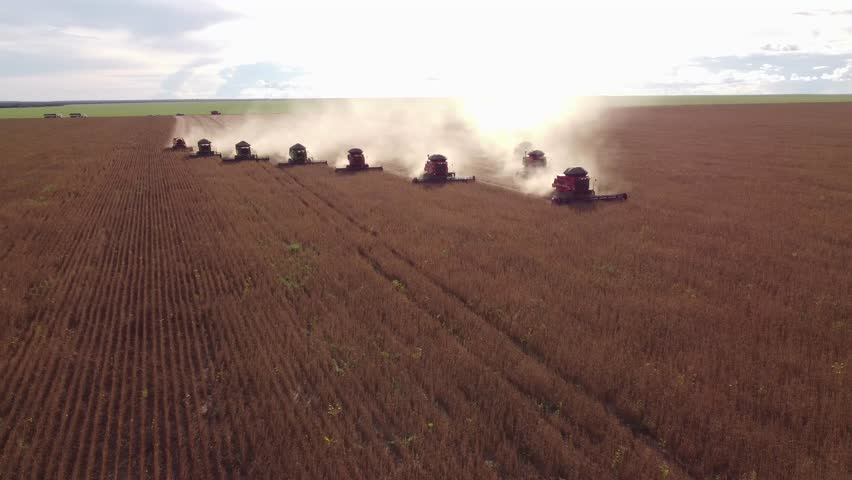 Soybean harvest season shot by drone in Brazil
