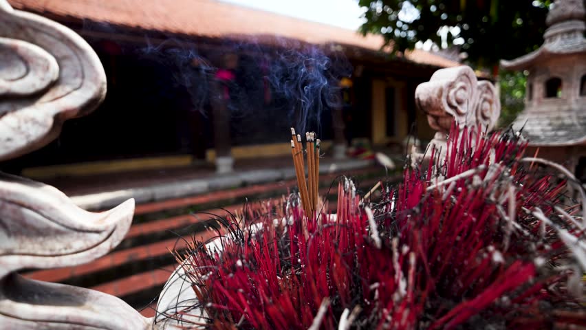 Incense burning embossed in an pot. Incense smoke, burning Incense smoke. Lang Chuong temple, Hanoi city, Vietnam