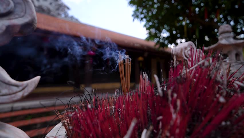 Incense burning embossed in an pot. Incense smoke, burning Incense smoke. Lang Chuong temple, Hanoi city, Vietnam