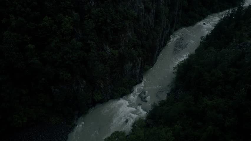 Aerial drone footage flying over Skagway River, Alaska