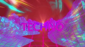 Animation of techno text and shapes over digital mountains. Music, party and digital interface concept digitally generated video. - Powered by Shutterstock - Get 15% off with code: PIKWIZARD15