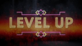 Animation of neon level up text on black background. Social media and digital interface concept digitally generated video. - Powered by Shutterstock - Get 15% off with code: PIKWIZARD15