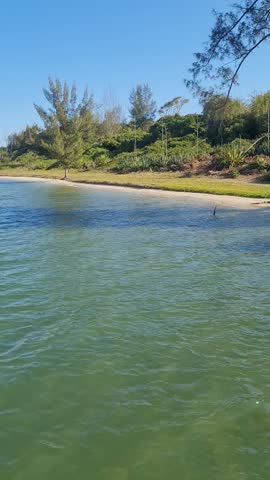 Praia das Andorinhas, Iguaba Grande, Rio de Janeiro, Brazil. A serene beach in Araruama Lagoon in a protected area, cristal clear waters, native vegetation and a tropical charming scenery.