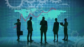 Animation of digital data processing and world map with businesspeople over screen. Global connections, computing and data processing concept digitally generated video. - Powered by Shutterstock - Get 15% off with code: PIKWIZARD15