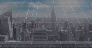 Animation of financial data processing over cityscape. Global finance, business, connections, computing and data processing concept digitally generated video. - Powered by Shutterstock - Get 15% off with code: PIKWIZARD15