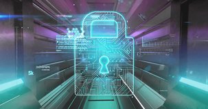 Animation of digital data processing over padlock icon. Global cyber online, connections, computing and data processing concept digitally generated video. - Powered by Shutterstock - Get 15% off with code: PIKWIZARD15
