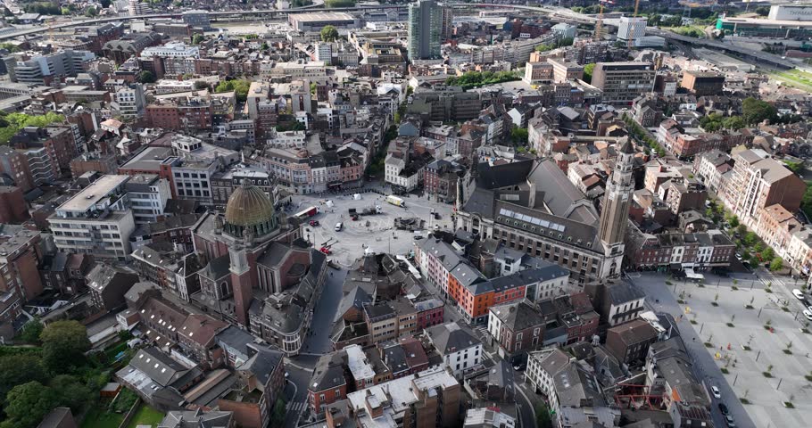 Charleroi, Wallonia, Belgium,The town hall, Place Vauban , the Saint-Christophe church.