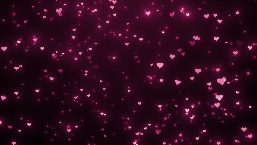 Abstract Romantic Pink Heart Animation Background. Glowing Heart Flying Romantic Heart Background. Heart Shape Floating Bg, Anniversary And Valentine Day Background,