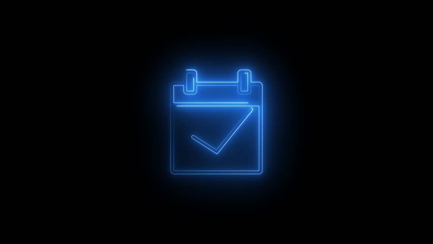 glowing neon schedule icon with calendar and clock,Schedule, business event concept animation. on black background	