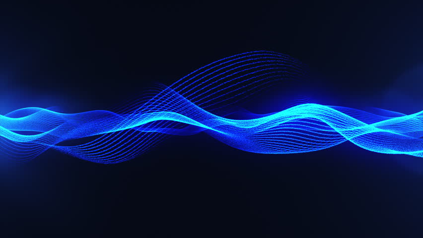 Abstract glowing digital wave seamless motion. Blue futuristic particle waves with light reflections. Blue cinematic background. Cyber wave, big data, future technology concept, and information flow.