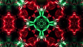 Geometric Kaleidoscope Shapes Christmas Theme Neon Glowing  Red, Green with Black Abstract Background. Seamless Animation. Star and Flower Shapes. Glowing Motion Pattern Background Animation. - Powered by Shutterstock - Get 15% off with code: PIKWIZARD15