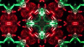 Geometric Kaleidoscope Shapes Christmas Theme Neon Glowing  Red, Green with Black Abstract Background. Seamless Animation. Star and Flower Shapes. Glowing Motion Pattern Background Animation. - Powered by Shutterstock - Get 15% off with code: PIKWIZARD15