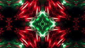 Geometric Kaleidoscope Shapes Christmas Theme Neon Glowing  Red, Green with Black Abstract Background. Seamless Animation. Star and Flower Shapes. Glowing Motion Pattern Background Animation. - Powered by Shutterstock - Get 15% off with code: PIKWIZARD15