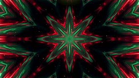 Star and Flower Shapes Christmas Theme Neon Glowing  Red, Green with Black Abstract Background. Geometric Kaleidoscope Shapes. Seamless Animation. Glowing Motion Pattern Background Animation. - Powered by Shutterstock - Get 15% off with code: PIKWIZARD15