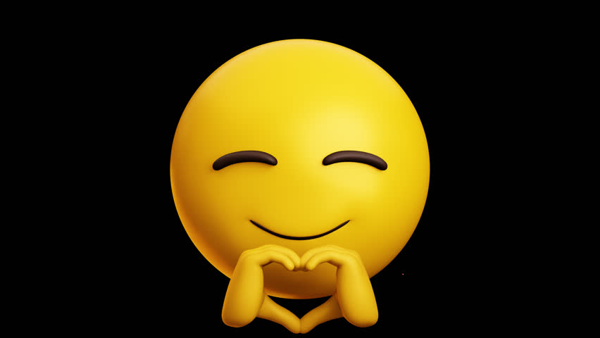 Smiling face with heart hand emoji, 3d emoticon animation, Alpha channel, Transparent video	
